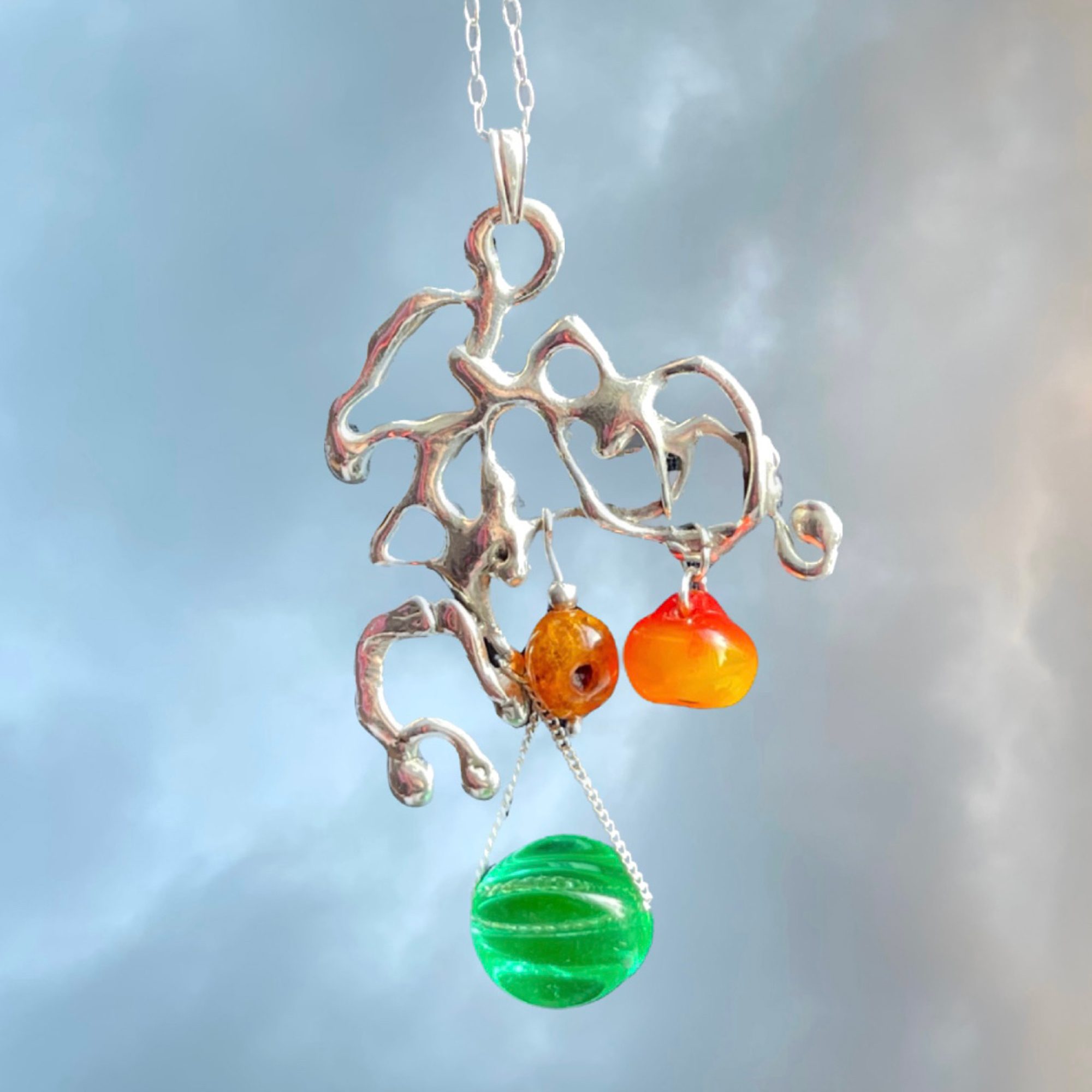 Czech Glow Bead Maze Pendant